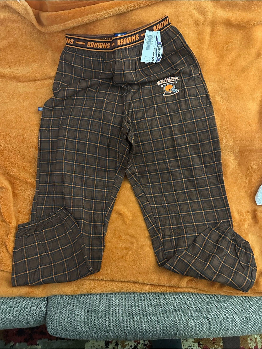 Large Brand New Cleveland Brown Plaid Pajama Bottoms